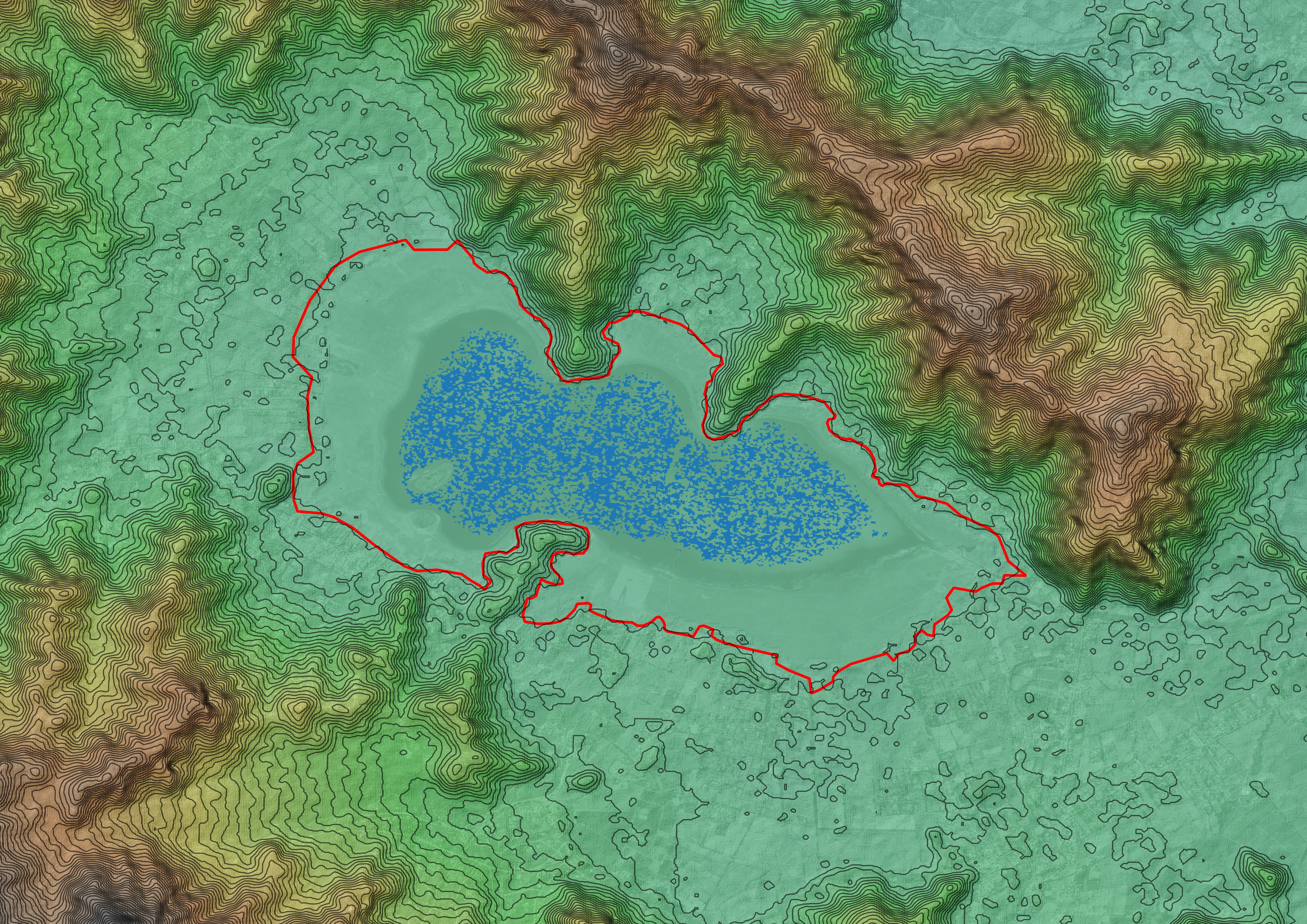 Escena de mayo de 2024 con menor presencia de agua superficial.