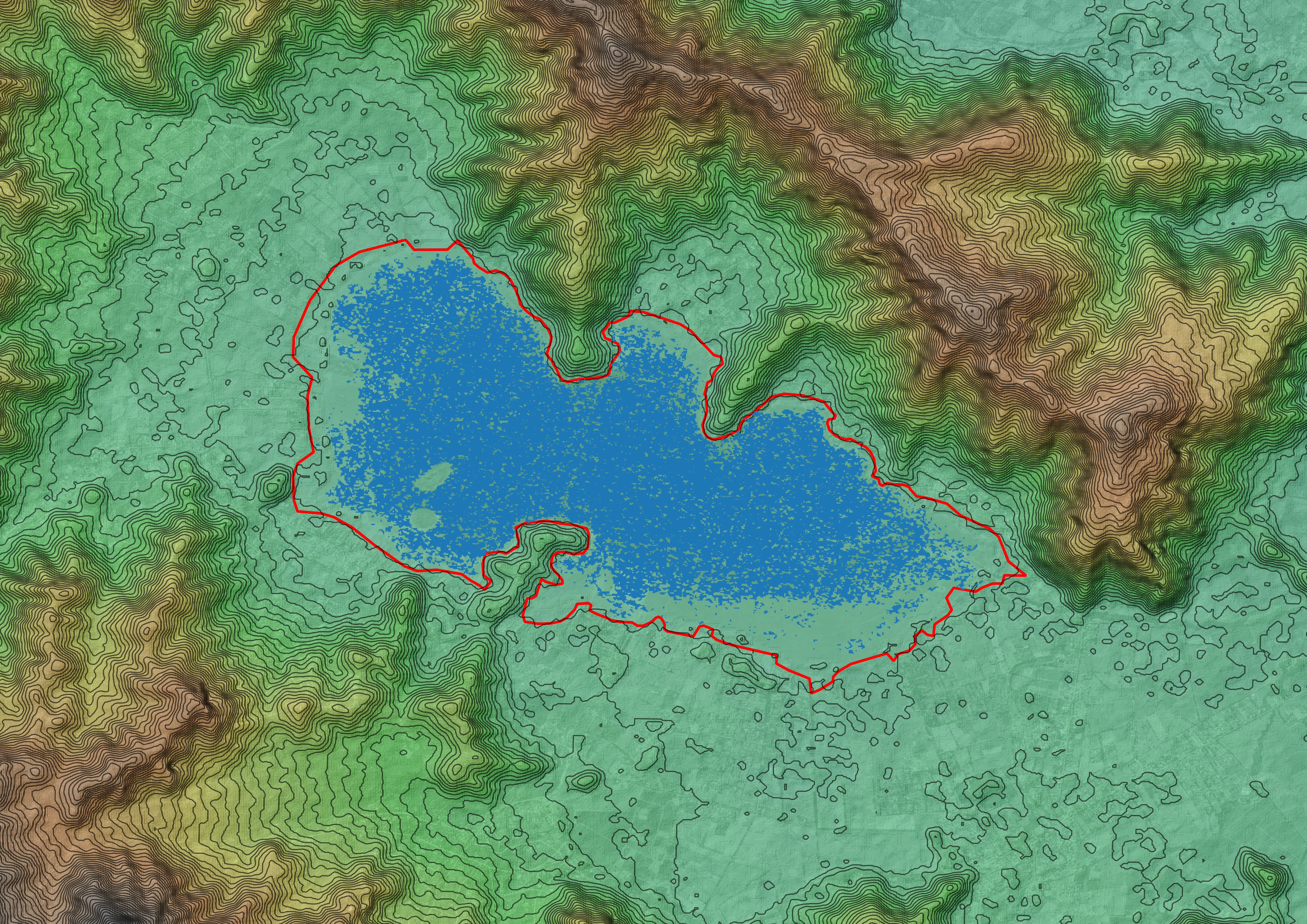 Escena de julio de 2024 con mayor expansión del agua superficial.